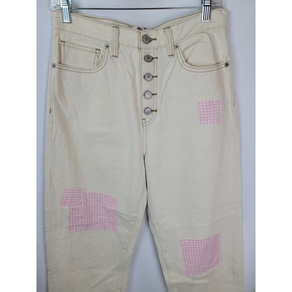 We The Free Straight Leg Jeans with Cream and Pink Accents - Picture 2 of 10